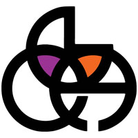 The letters B, A, C stylized to each look like part of a circle. The three letters overlap such that their overlapping regions form a triquetra. Two of the leaves of the triquetra are colored (top left, and top right).
