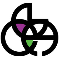 The letters B, A, C stylized to each look like part of a circle. The three letters overlap such that their overlapping regions form a triquetra. Two of the leaves of the triquetra are colored (top left, and bottom).